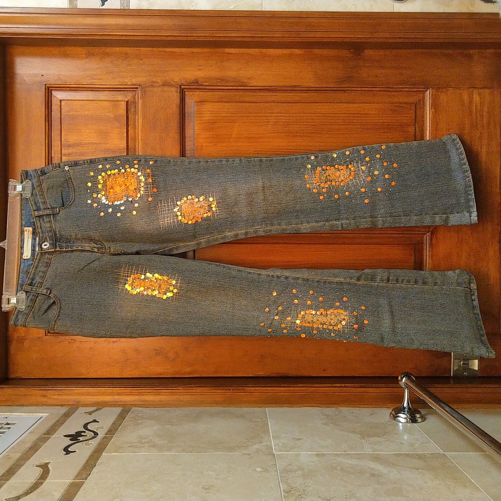 UNIQUE Italian Low Rise Flare 32 Orange Wash Vintage Y2K Jeans